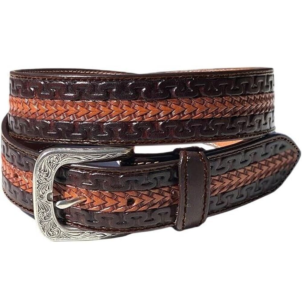 Genuine Leather Serpentine Edge Western Belt Men's (Size 32)Tooled Snake Pattern